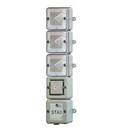 LED Alarm Tower STA3DCG 24vDC [grey] w/SONF1HO+BLUE,AMBER&GREEN LED Elements